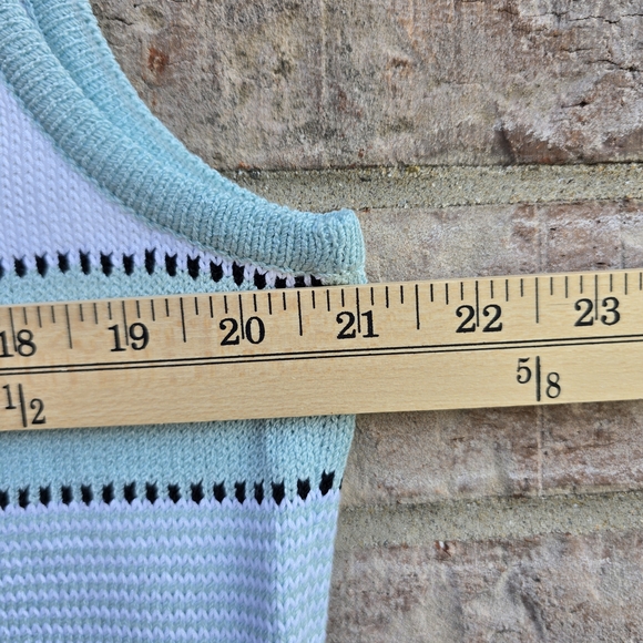 St John Sport by Marie Gray Sleeveless Top Knit Wool Blend Blue White Striped L - Picture 7 of 9